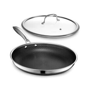 HexClad Hybrid Nonstick 12-Inch Frying Pan with Tempered Glass Lid Excellent